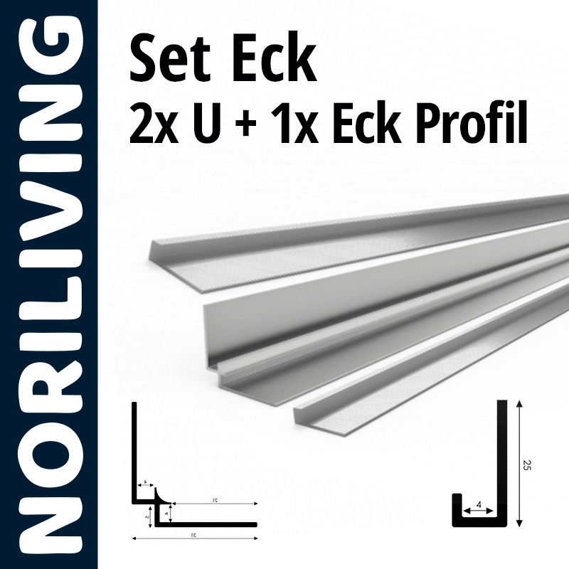 NORILIVING Set Eck bestehend aus 2 U Profilen und 1 Eck Profil, ideal für Ecken und Kanten, inklusive Maßzeichnung